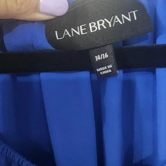 Lane Bryant (Gently Used)Royal Blue Peasant Top with White Embroidery Size 14/16 - Picture 3 of 4